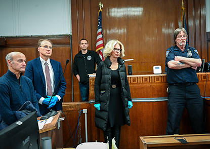 Chief Judge DiFiore and Chief Administrative Judge Marks observe one of the first virtual arraignments