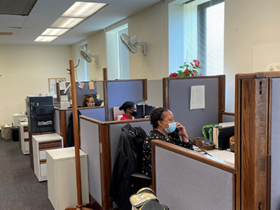 office workers wearing masks