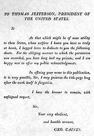 Caines' dedication to Jefferson
