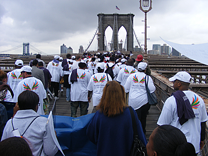 People in Recovery Walking Up the Brooklyn Bridge