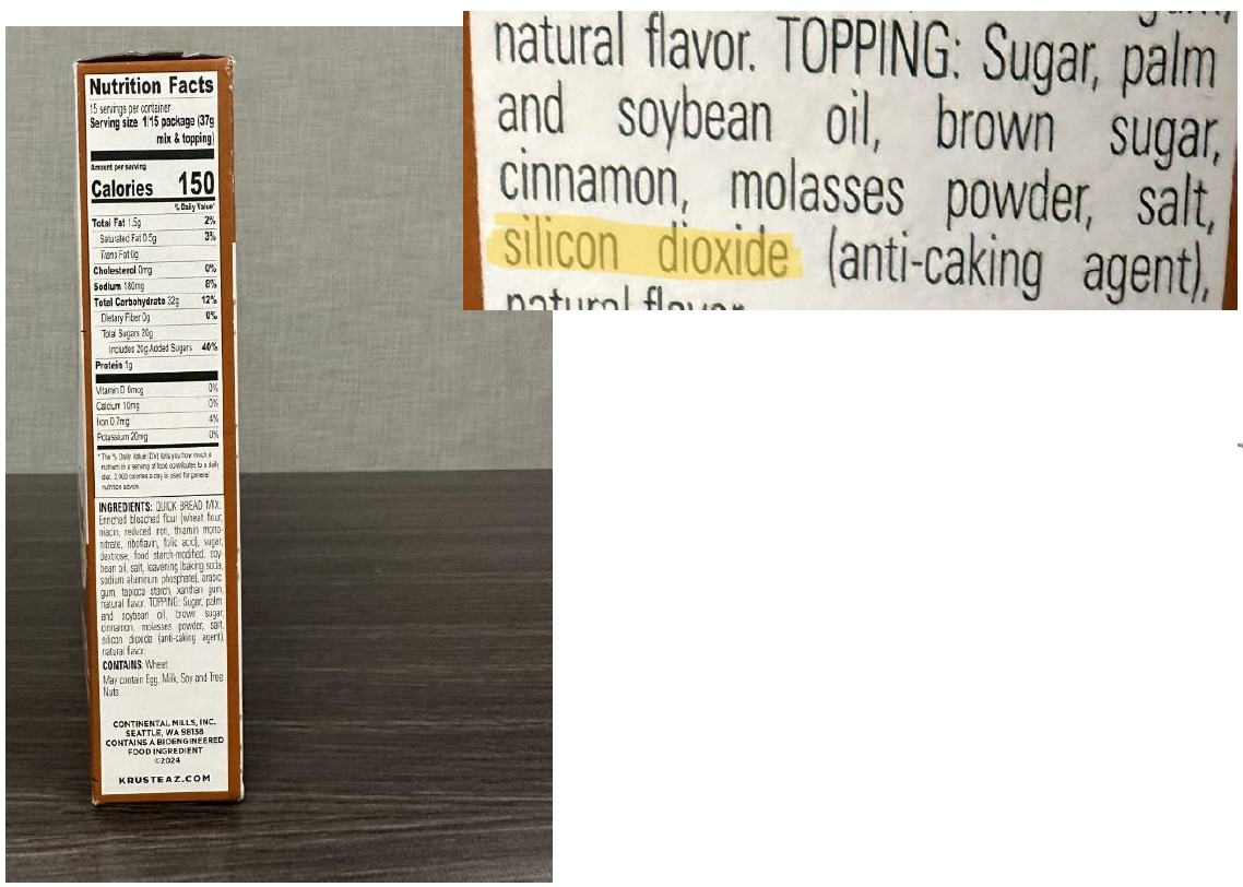 Krusteaz brand Cinnamon Swirl Quick Bread Mix ingredient list