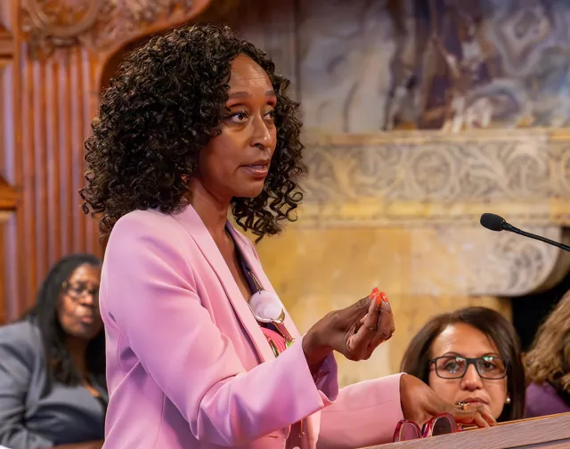 Chief Attorney of the Civil Practice of The Legal Aid Society Adriene Holder testifies during the Chief Judge’s Civil Legal Services Hearing in Albany on Monday, September 16th. 