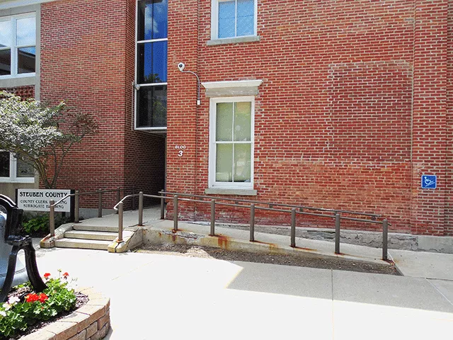Main Entrance. Entrance is accessed by a ramp.