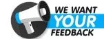 Photo of a megaphone with the words "We want your feedback" next to it.