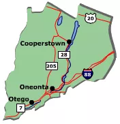 Description of photo: Map of Otsego County, with labeled roads.