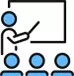 Teacher at whiteboard teaching 3 students icon