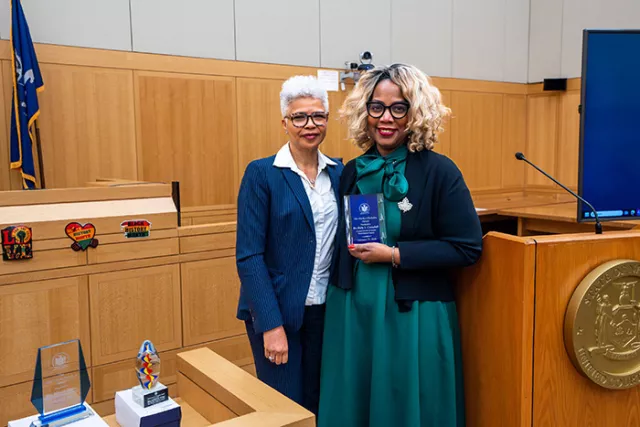 Photo (L-R): Westchester County Family Court Judge Raynette N. Brewster with honoree Westchester County Commissioner of Jurors Dr. Betty Campbell at the White Plains’ BHM commemoration, “Remember, Reclaim, Rise: A Century of Black History” 