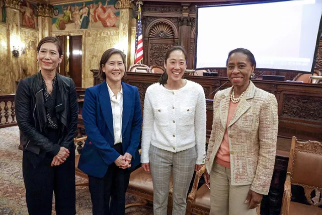 Abacus Board of Directors member Vera Sung, Abacus President and CEO Jill Sung, Chanterelle Sung, who serves as the Queens District Attorney’s Director of Policy Initiatives, and Appellate Division, First Department Presiding Justice Dianne T. Renwick at the May 19th viewing of the compelling documentary, "ABACUS: Small Enough to Jail" 
