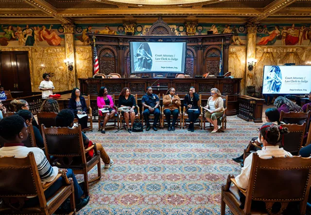 The Appellate Division, First Department’s Law Day celebration featured a “Careers in the Courts” segment, during which high school students learned about the wide range of career opportunities available in the New York state courts