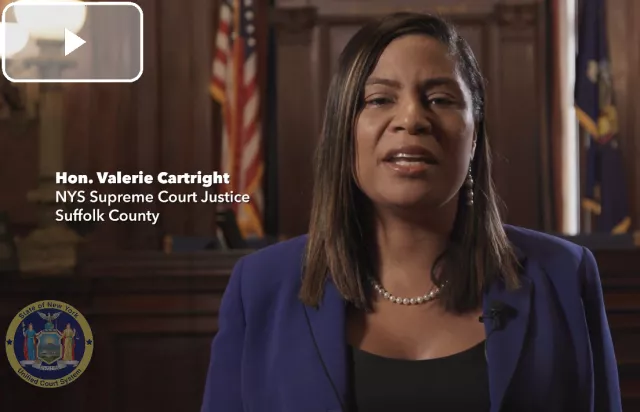 Hon. Valerie Cartright, NYS Supreme Court Justice, Suffolk County, on screen
