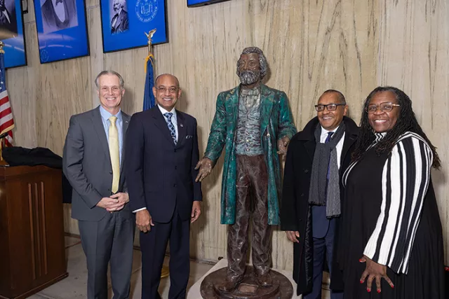 Administrative Judge Taylor, First Deputy Chief Administrative Judge St. George, attorney and past president of the New York State Bar Association T. Andrew Brown, and Deputy Chief Administrative Judge for Justice Initiatives Richardson 