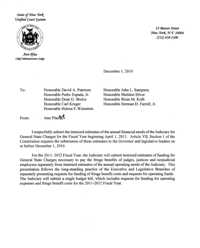 Judiciary General State Charges for Fiscal Year 2012