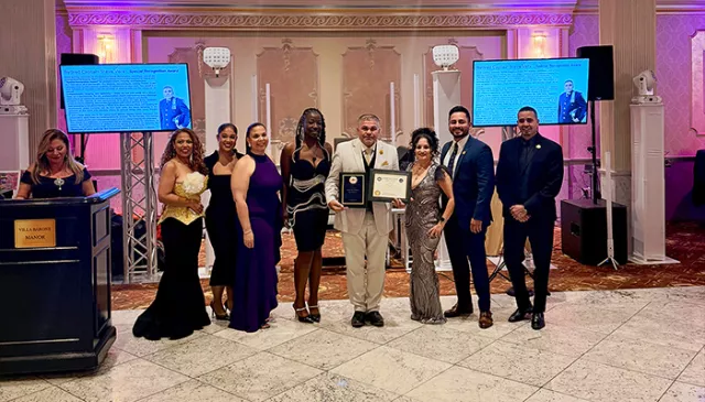 Photo: Retired Sgt. Marie Verderver, Major Erica Prosper, Captain Jessica Herrera, Senior Court Analyst Lissette Morales, Sgt. Sharifa John-Vega, retired Captain Steve Vera, who received a heartfelt tribute for his longstanding service to the courts and greater community, Captain Jessica Hernandez, Court Officer Kevin Duque, and Sgt. Carmelo Correa 