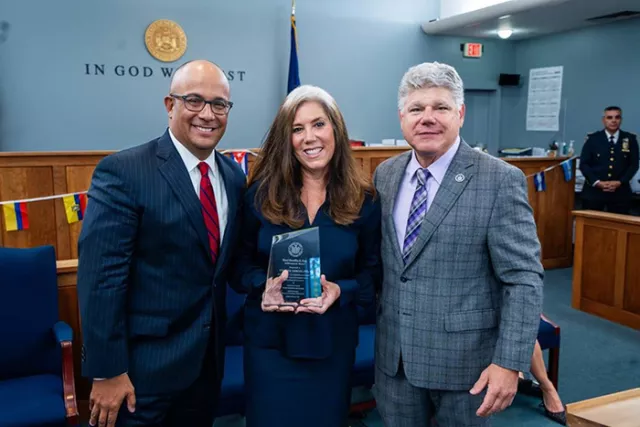 Photo (L-R): Appellate Division, Second Department Presiding Justice Hector D. LaSalle, Noel C. Bonilla Achievement Award recipient Cynthia Vargas, and Administrative Judge of the Suffolk County Courts Andrew A. Crecca at a courthouse gathering highlighting the significant contributions of Long Island’s Hispanic and Latino communities to the legal profession and beyond 