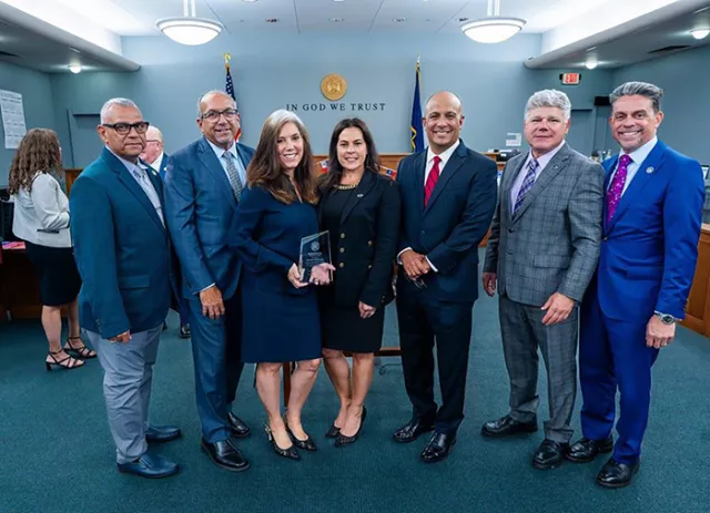 Court leaders and officials at the Central Islip court’s Hispanic Heritage Month celebration in late September 