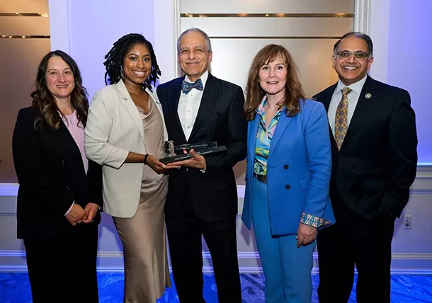 Gloversville City Court Judge Traci DiMezza, attorney Raysheea Turner Bryant, Chief Judge Rowan D. Wilson, Montgomery County Court Judge Lorraine Diamond, and Fourth Judicial District Administrative Judge Kris Singh at the Law Day event in Scotia, New York. Chief Judge Wilson was presented with a gavel following his keynote address.