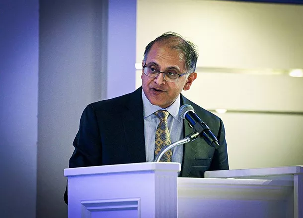 Fourth Judicial District Administrative Judge Kris Singh addresses attendees at the April 30th Law Day celebration hosted by the Fulton County Bar Association and Montgomery County Bar Association