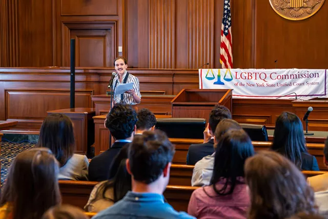 Participants at “The Fight for Marriage Equality” reenactment at Manhattan’s Thurgood U.S. Courthouse, hosted in June by the Court System’s Richard C. Failla LGBTQ Commission, the Franklin H. Williams Judicial Commission, and affinity bar associations 