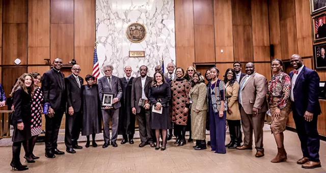 Honorees and participants at the Nassau County Courts’ 21st Annual BHM Celebration. Administrative Judge Vito DeStefano, who welcomed attendees to the festivities, is pictured seventh from left. 