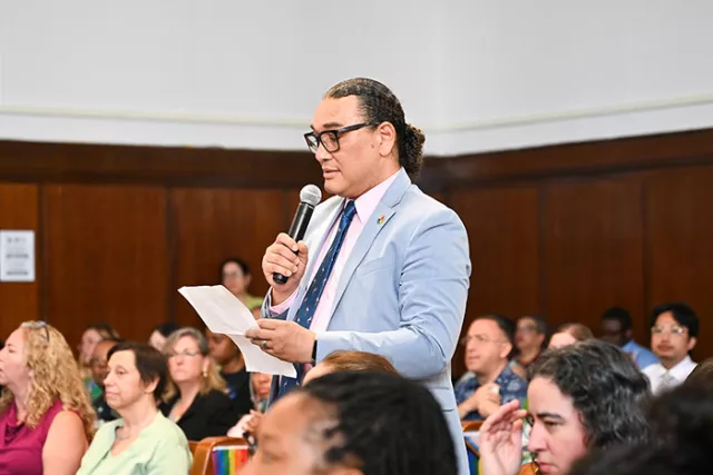 At the Manhattan PRIDE program, Robert West, Access and Equal Justice Coordinator for the New York City Courts, paid tribute to Stormé DeLarverie, a biracial, androgynous gay civil rights icon and entertainer who was inducted on New York City’s Stonewall Inn’s Wall of Honor 