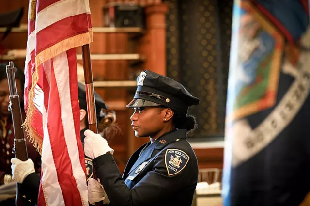 The New York State Court Officer Honor Guard at the opening of the Queens County Supreme Court-Civil Term's Black History Month event in early February 
