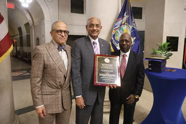 Chief Judge Rowan Wilson, First Deputy Chief Administrative Judge and honoree Norman St. George, and New York County Clerk and Commissioner of Jurors Milton Tingling
