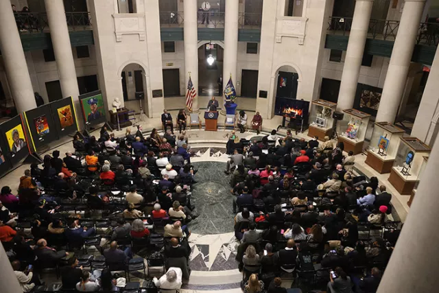 Birds-eye view of the 60 Centre Street rotunda on February 27 