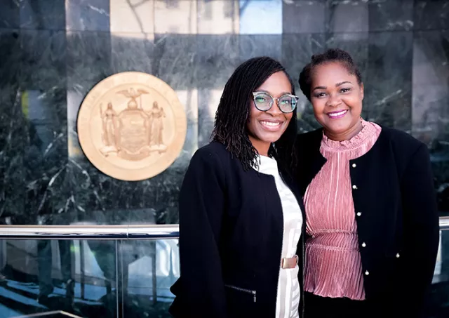 Photo (L-R): Monroe County Family Court Judge Fatimat O. Reid with Franklin H. Williams Judicial Commission Executive Director Karlene Dennis in Rochester, where Judge Reid was honored for her leadership and public engagement in advancing diversity, equity, and inclusion 