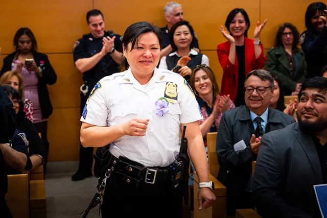 Lt. Mido Mary Wu, the Court System’s first Asian American woman lieutenant, at the Brooklyn ceremony in late March 