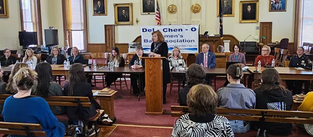 Appellate Division, Third Department Associate Justice Molly Reynolds Fitzgerald discusses her career arc at the Sixth Judicial District’s Women in the Law program in early March in Delaware County 