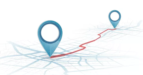 Image of a map with two pins