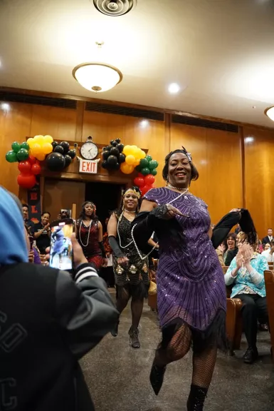  Queens County Supreme-Criminal Chief Clerk Sherise Ellison, Lt. Jestina Collins, and Corrections Officer Latoya Dixon step back in time, donning styles from the Roaring 20s 