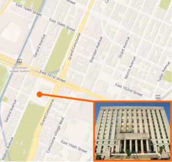 Map showing location of courthouse at 851 Grand Concourse