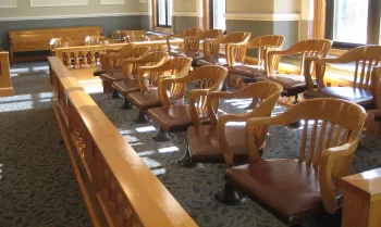Jury box in a courtroom