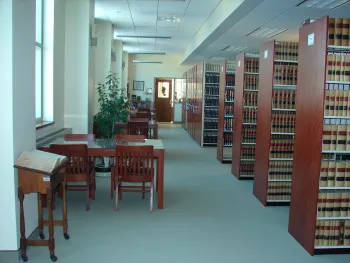 Library book stacks at the Jefferson Law Library