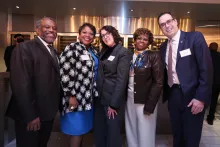 (L-R) Hon. Richard Rivera, Commission Co-chair and Statewide Coordinating Judge for Family Court Matters; Hon. Anne-Marie Jolly, Commission Co-Chair and Administrative Judge, New York City Family Court; Louise Feld, Esq., Commission Executive Director; Dawne Mitchell, Commission Co-chair and Chief Attorney, Legal Aid Society Juvenile Rights Practice; and Hon. Adam Silvera, Deputy Chief Administrative Judge for the New York City Courts.